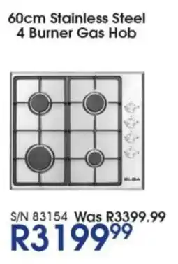 Hirsch's ELBA 60cm Stainless Steel 4 Burner Gas Hob offer