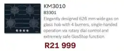 Hirsch's Miele Elegantly designed gas on glass hob with 4 burners offer