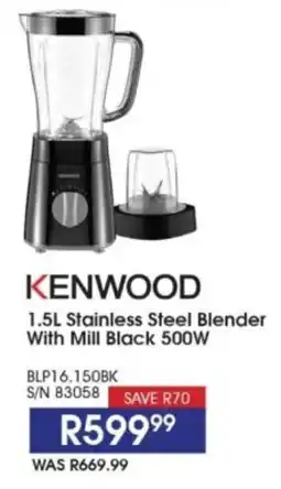 Hirsch's KENWOOD Stainless Steel Blender With Mill Black 500W offer