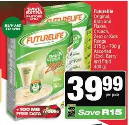 KwikSpar Futurelife Original, Bran and Flakes, Crunch, Zero or Kids Range Assorted offer