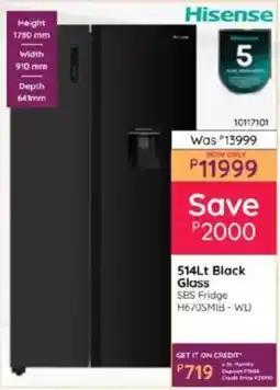 Bradlows Hisense Black Glass SBS Fridge offer