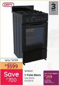 Bradlows DEFY 3 Plate Black Gas Stove offer