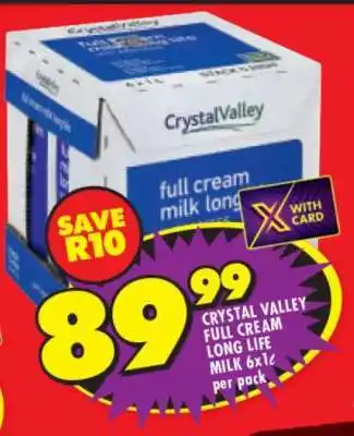 Shoprite CRYSTAL VALLEY FULL CREAM LONG LIFE MILK 6x1L offer