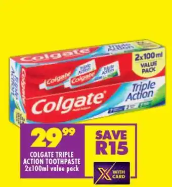Shoprite COLGATE TRIPLE ACTION TOOTHPASTE 2x100ml VALUE PACK offer