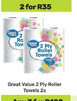 Game Great Value 2 Ply Roller Towels 2s offer