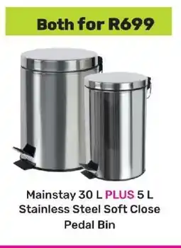 Game Mainstay 30 L PLUS 5 L Stainless Steel Soft Close Pedal Bin offer
