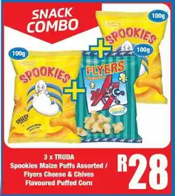 Boxer 3 x TRUDA Spookies Maize Puffs Assorted / Flyers Cheese & Chives Flavoured Puffed Corn offer