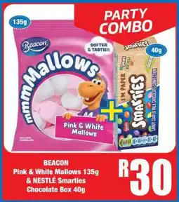 Boxer BEACON Pink & White Mallows 135g & NESTLÉ Smarties Chocolate Box 40g offer