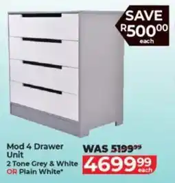 Baby City Maluti Mod 4 Drawer Unit 2 Tone Grey & White OR Plain White offer