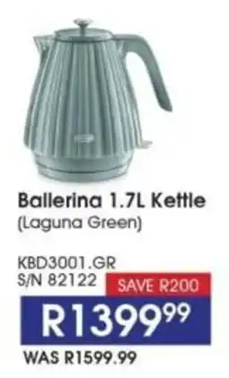 Hirsch's DeLonghi Ballerina Kettle Laguna Green offer