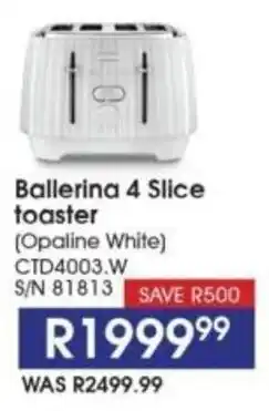 Hirsch's DeLonghi Ballerina 4 Slice toaster Opaline White offer