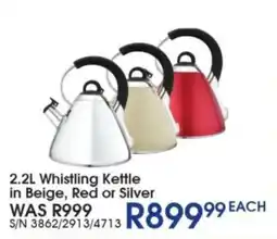 Hirsch's Snappy Chef Whistling Kettle in Beige, Red or Silver offer