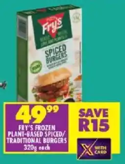 Shoprite Fry's frozen plant-based spiced/ traditional burgers offer