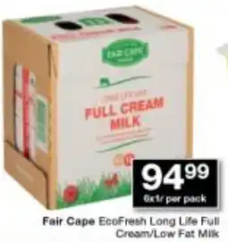 Checkers Fair Cape EcoFresh Long Life Full Cream/ Low Fat Mik offer