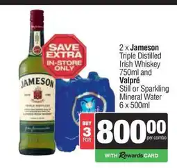 Spar Tops Jameson Triple Distilled Irish Whiskey & Valpré Mineral Water offer