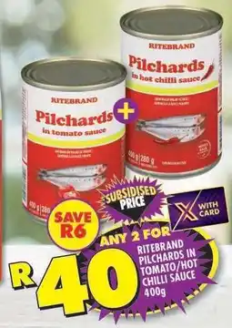Shoprite Ritebrand Pilchards in Tomato/Hot Chilli Sauce 400g offer