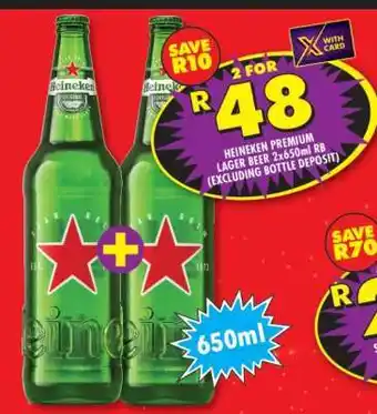 Shoprite HEINEKEN PREMIUM LAGER BEER 2x650ml RB offer