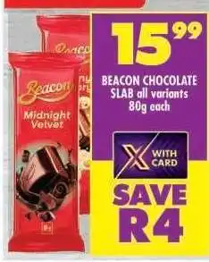Shoprite BEACON CHOCOLATE SLAB all variants 80g each offer
