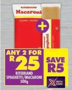 Shoprite Ritebrand Spaghetti/Macaroni 500g offer