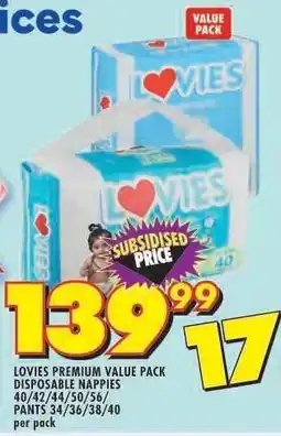 Shoprite LOVIES PREMIUM VALUE PACK DISPOSABLE NAPPIES offer