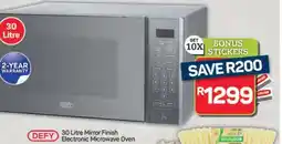 Pick n Pay Hypermarket DEFY 30 Litre Mirror Finish Electronic Microwave Oven offer