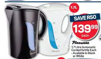 Pick n Pay Pineware 1.7 Litre Automatic Corded Kettle offer