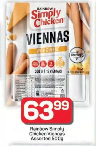 Pick n Pay Hypermarket Rainbow Simply Chicken Viennas Assorted 500g offer