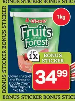 Pick n Pay Hypermarket Clover Fruits of the Forest or Double Cream Plain Yoghurt offer