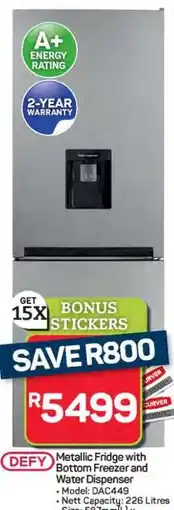 Pick n Pay Hypermarket Metallic Fridge with Bottom Freezer and Water Dispenser offer