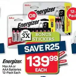 Pick n Pay Hypermarket Energizer Max AA or AAA Batteries 12-Pack offer