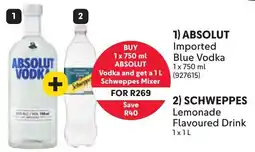 Makro ABSOLUT Imported Blue Vodka + Schweppes Lemonade Flavoured Drink offer