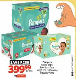 Checkers Pampers Active Baby/ Premium Care Mega Box Disposable Nappies/Pants offer