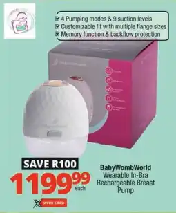 Checkers BabyWombWorld Wearable In-Bra Rechargeable Breast Pump offer
