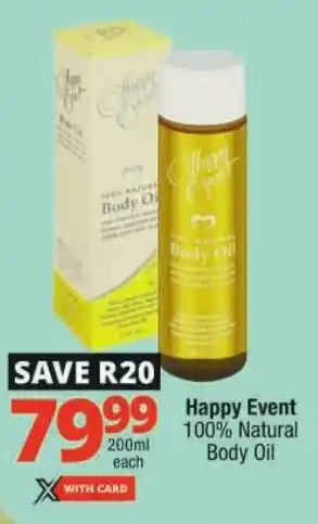 Checkers Happy Event 100% Natural Body Oil offer