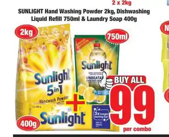 Boxer SUNLIGHT Hand Washing Powder 2kg, Dishwashing Liquid Refill 750ml & Laundry Soap 400g offer