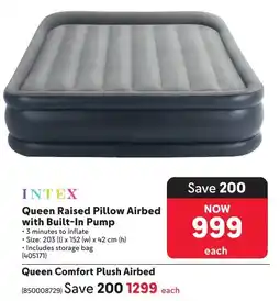 Makro INTEX Queen Raised Pillow Airbed with Built-In Pump offer