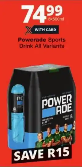Checkers Powerade Sports Drink All Variants offer