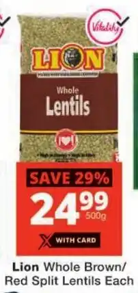 Checkers Lion Whole Brown/ Red Split Lentils offer