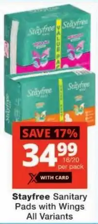 Checkers Stayfree Sanitary Pads with Wings All Variants offer