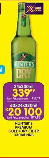 Shoprite HUNTER'S PREMIUM GOLD/DRY CIDER 330ml NRB offer