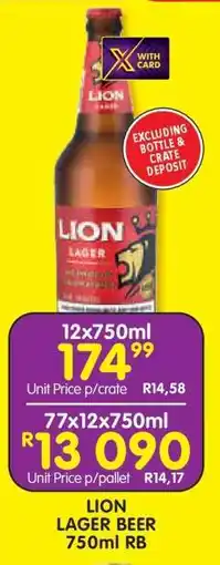 Shoprite LION LAGER BEER 750ml RB offer