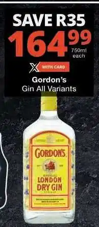 Checkers Gordon's Gin All Variants offer