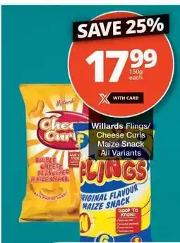 Checkers Willards Flings/Cheese Curls Maize Snack offer