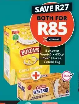 Checkers Bokomo Weet-Bix 450g/Corn Flakes Cereal 1kg offer