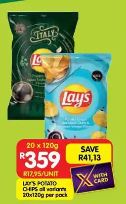 Shoprite LAY'S POTATO CHIPS all variants 20x120g per pack offer