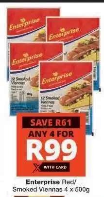 Checkers Enterprise Red/Smoked Viennas 4 x 500g offer