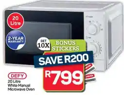 Pick n Pay Hypermarket DEFY 20 Litre White Manual Microwave Oven offer