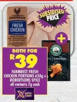 Shoprite FARMBEST FRESH CHICKEN PORTIONS 650g + ROBERTSONS SPICE offer