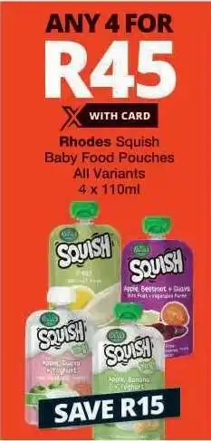 Checkers Rhodes Squish Baby Food Pouches offer