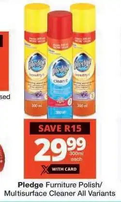 Checkers Pledge Furniture Polish/Multisurface Cleaner offer